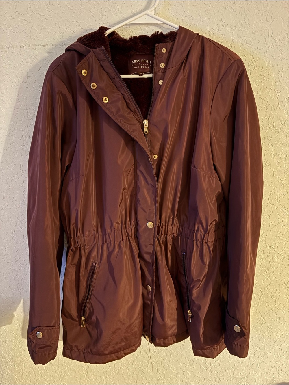 Miss Posh Hooded Utility Jacket in Burgundy
